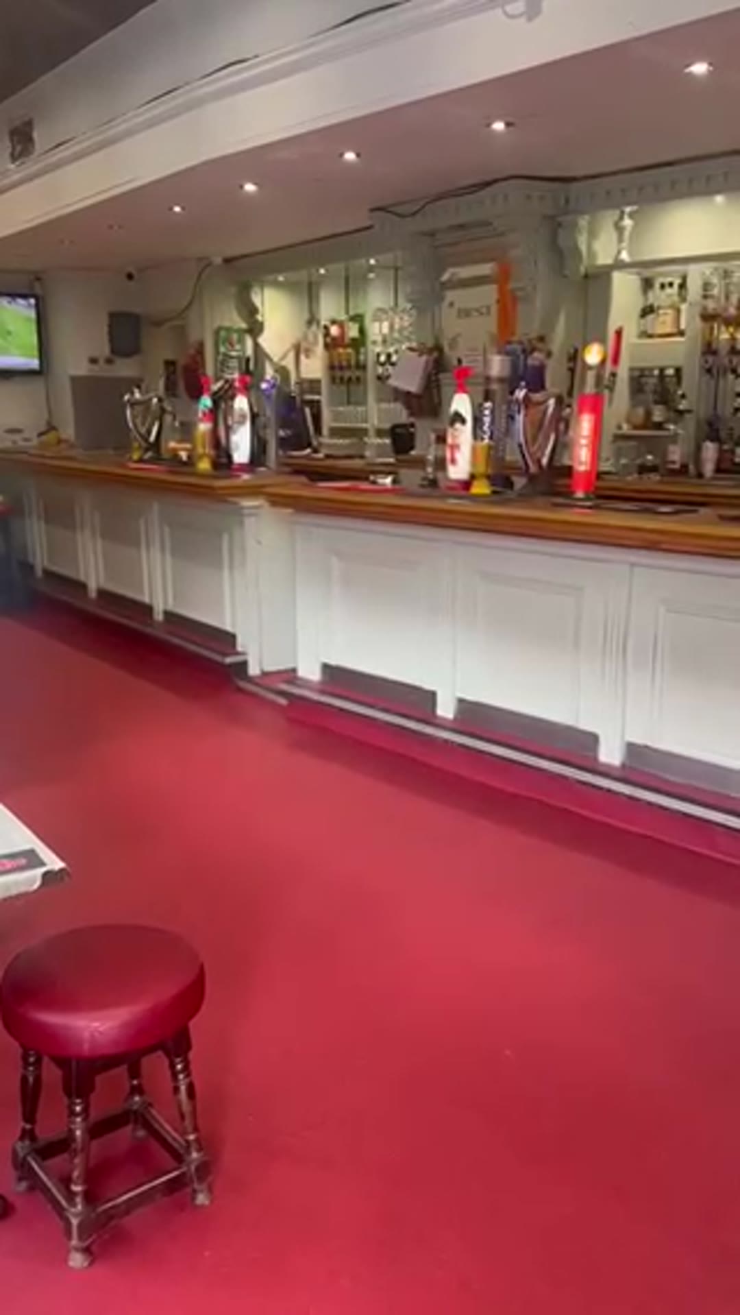 The long bar and trophy shelf at the Sheddens